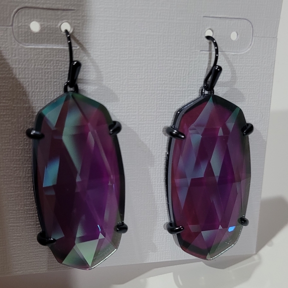 Kendra Scott Indigo Dichroic Navy Gunmetal Esme Faceted Drop Earrings Rare HTF - Picture 7 of 14